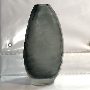 Hand Blown Murano Style Hammered Art Glass Vase in Grey